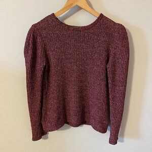 Anthropologie Sunday In Brooklyn Women's Burgundy Puff Sleeve Loose Knit Sweater